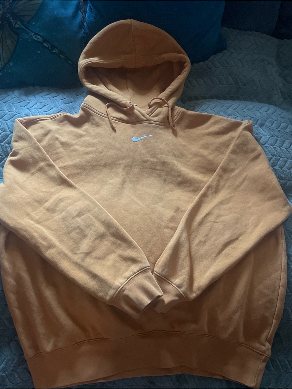 Nike Tan Yellow Pullover Hoodie with White Swoosh